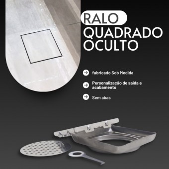 Ralo quadrado Inox Inox 316 Tampa Oculto
